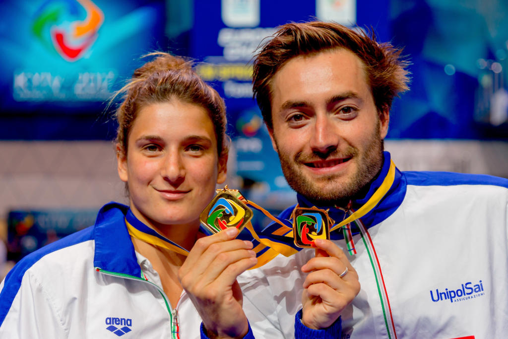 Elena Bertocchi e Maicol Verzotto oro nel sincro misto 3 metri. Foto da: Giorgio Scala/Deepbluemedia/Insidefoto/comunicato Len