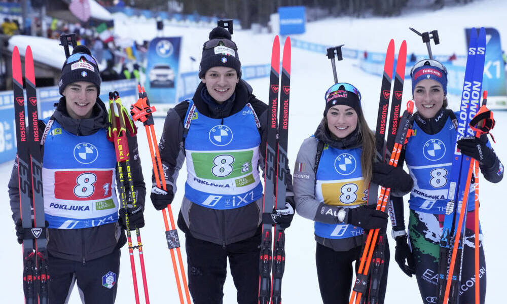 Didier Bionaz, Tommaso Giacomel, Dorothea Wierer, and Lisa Vittozzi,