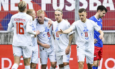 Islanda - Lichtenstein: l'esultanza dell'Islanda dopo il gol di Haraldosson