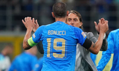 Roberto Mancini e Leonardo Bonucci contro l'Inghilterra in Nations League