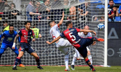 Marco Mancosu del Cagliari al tiro contro il Sudtirol