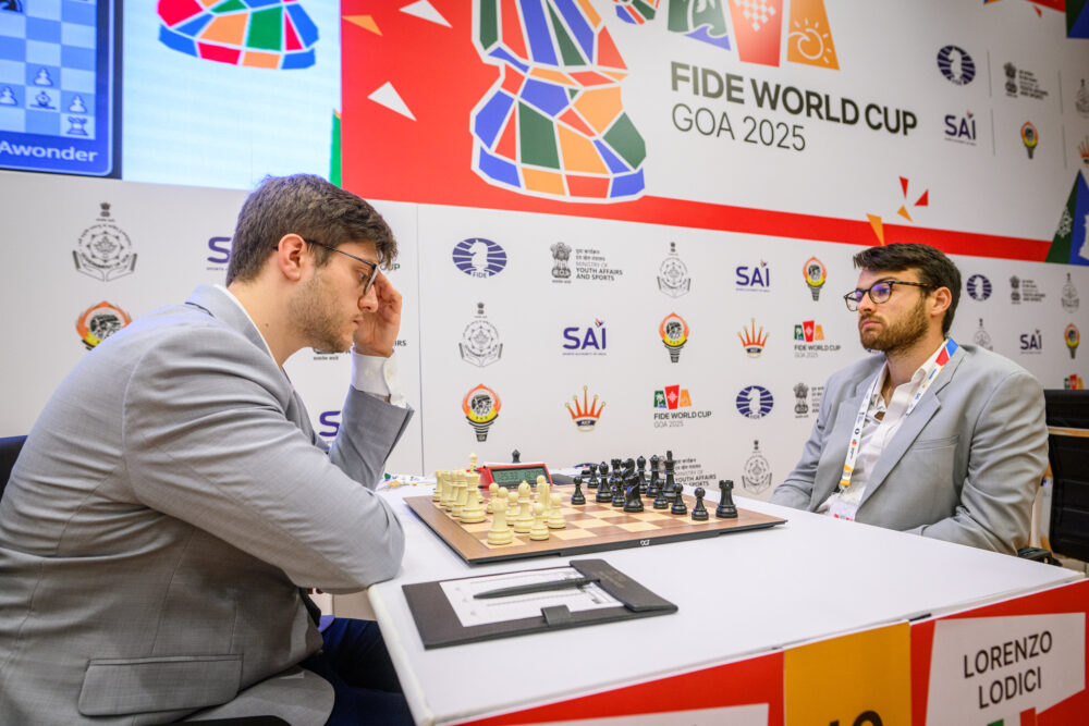 scacchi world cup 2025 lodici sevian 232 patta la prima del minimatch di 4176 turno