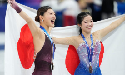 Kaori Sakamoto of Japan, left, and bronze medalist Ami Nakai