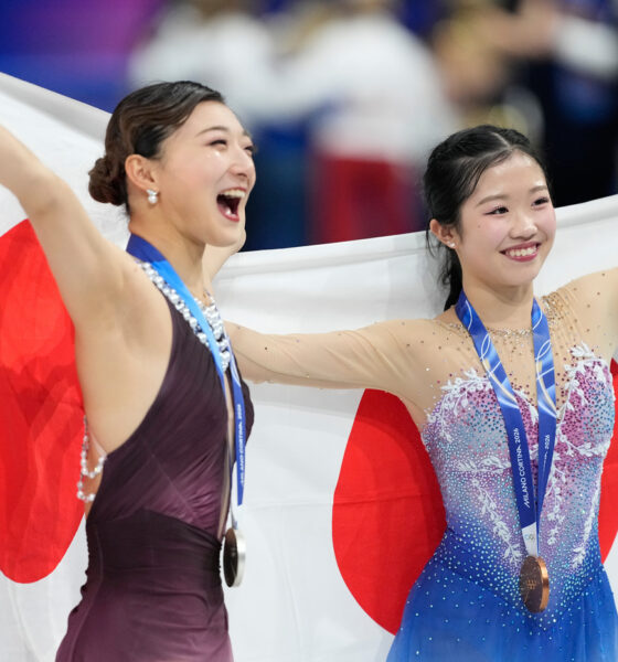 Kaori Sakamoto of Japan, left, and bronze medalist Ami Nakai