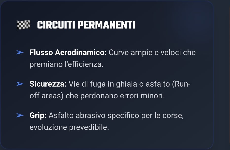 Circuiti permanenti F1 caratteristiche principali